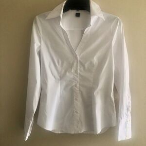 NWOT White Button Down Blouse with Back Pleated Panel